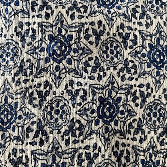 Mango Azulejos Blue Tile Print Short Sleeve Summer Top Tie Front Tassels 10 - Picture 4 of 6